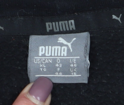 Puma Women's Black Hoodie with Logo, Size 16, Drawstring