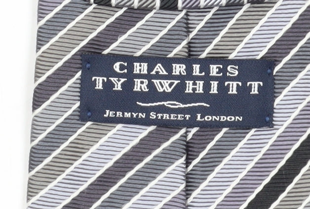 Charles Tyrwhitt Men's Grey Striped Silk Tie, One Size