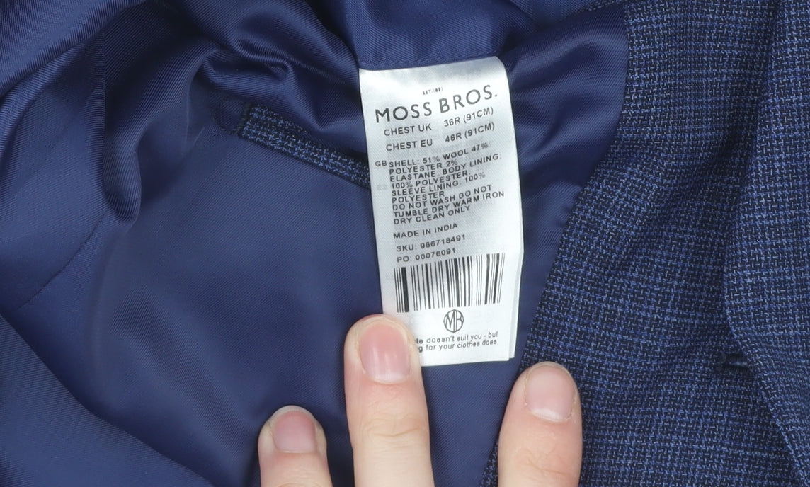 DKNY Moss Bros Men's Blue Slim Fit Blazer, Size 36R