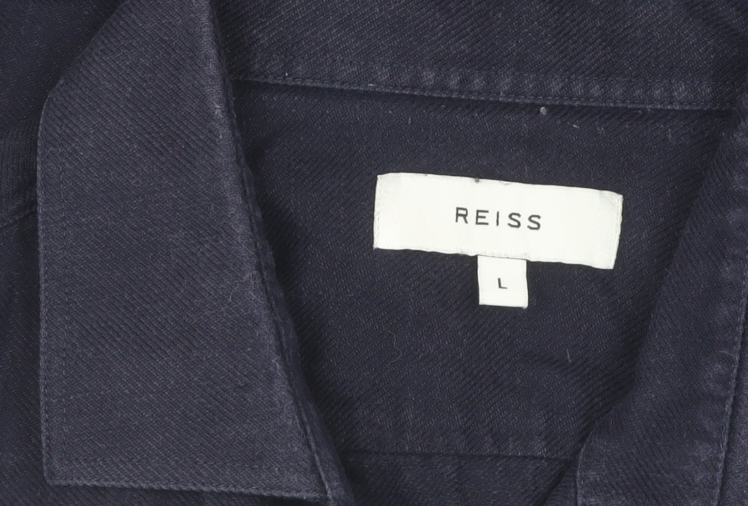 Reiss Men's Blue Long Sleeve Button-Up Shirt L