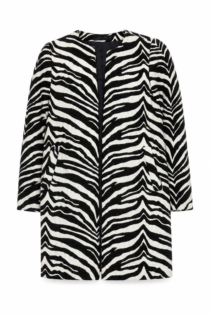 Front view of Zara Woman Zebra Print Blazer, XS, Black/White, Casual