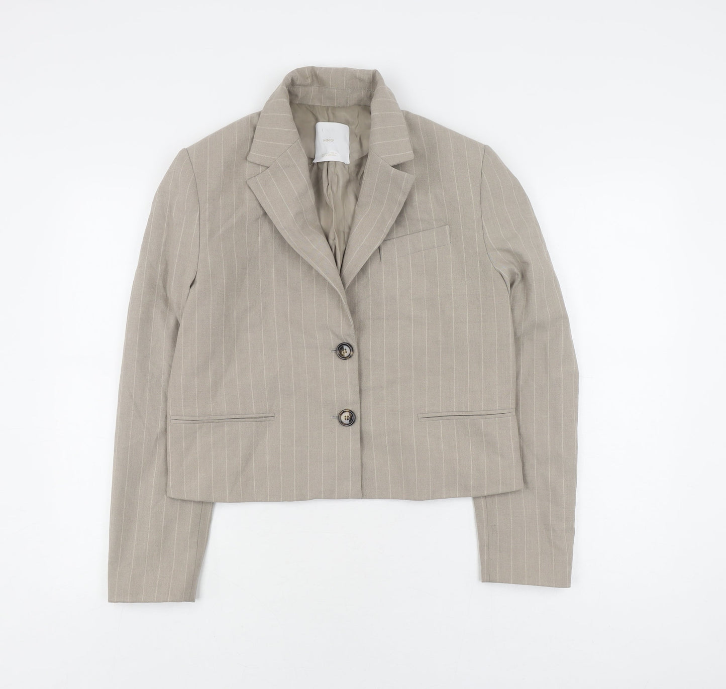 MNG Women's Beige Pinstripe Cropped Suit Jacket S