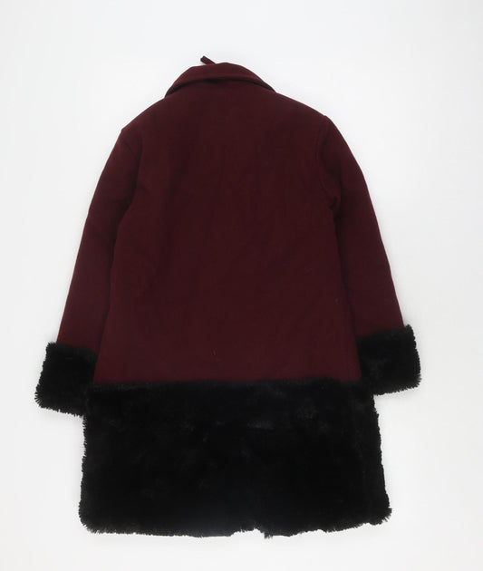 Martino Girls Red Wool Coat with Fur Trim, Size 10 Years
