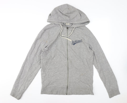 Jack & Jones Grey Men's Hoodie S Full Zip Logo