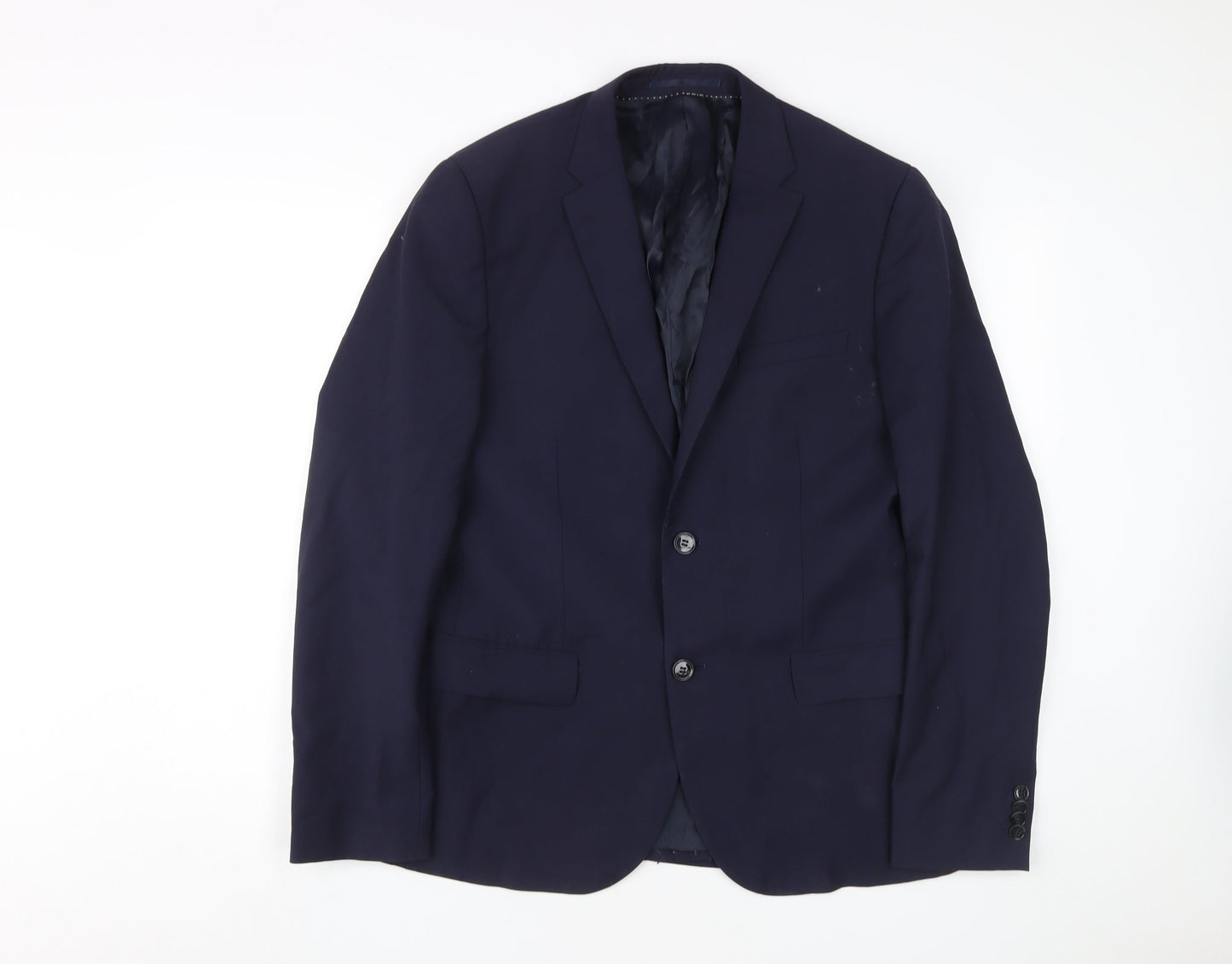 H&M Men's Blue Slim Blazer 40R Two-Button Wool Blend