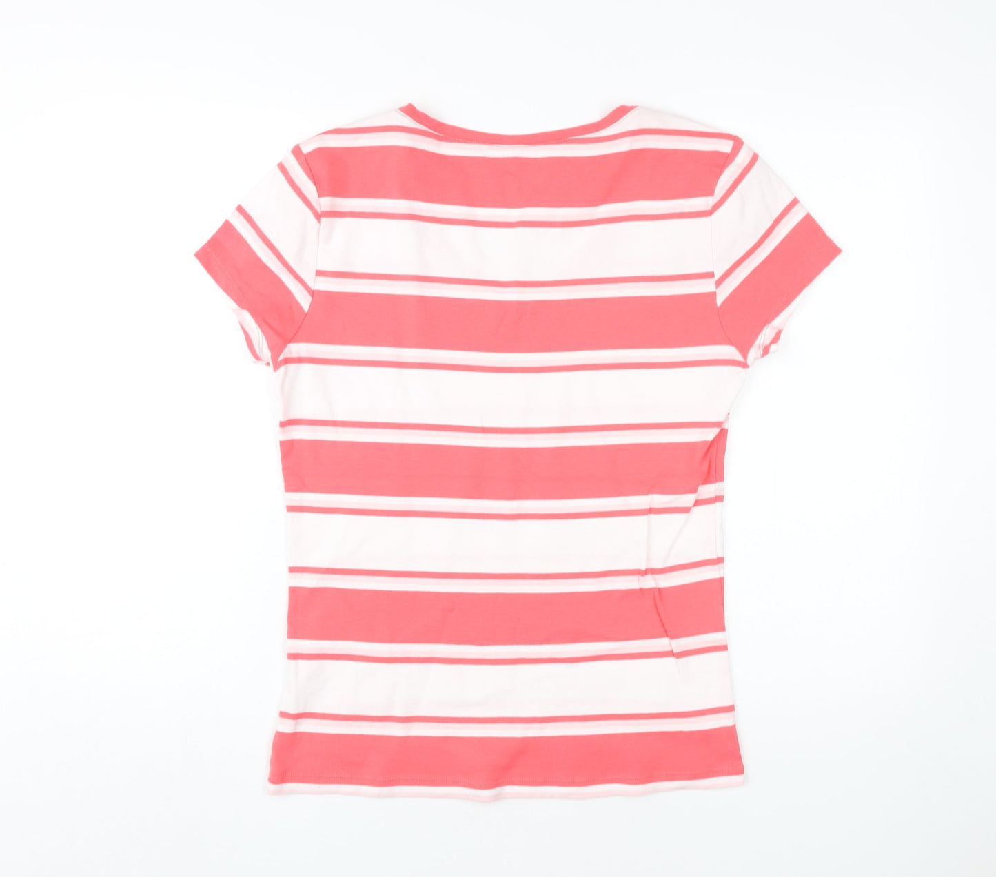 Tommy Hilfiger Women's Red Striped V-Neck T-Shirt M