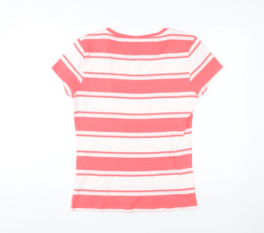 Tommy Hilfiger Women's Red Striped V-Neck T-Shirt M