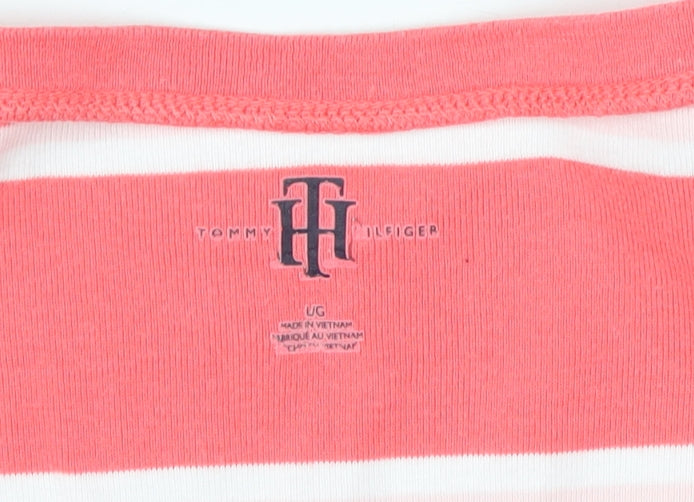 Tommy Hilfiger Women's Red Striped V-Neck T-Shirt M