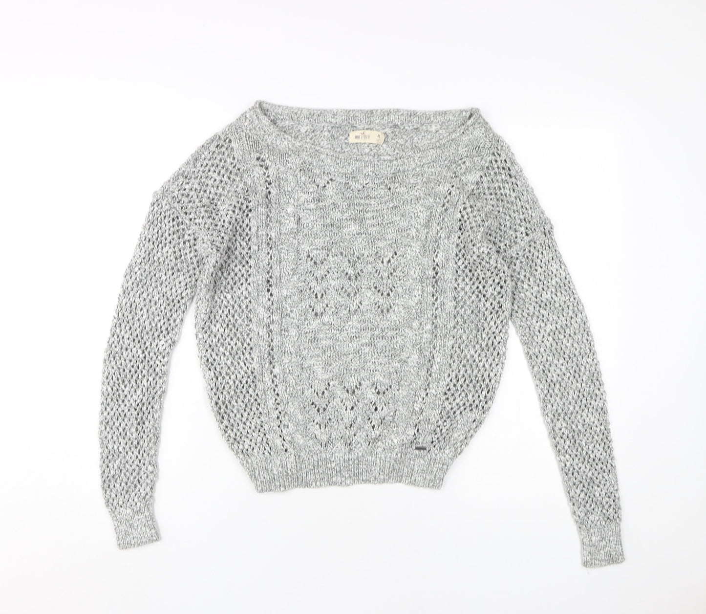 Hollister Women's Grey Open-Knit Pullover Jumper M
