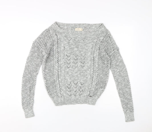 Hollister Women's Grey Open-Knit Pullover Jumper M