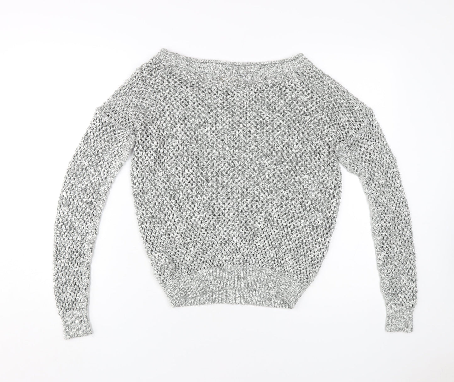 Hollister Women's Grey Open-Knit Pullover Jumper M