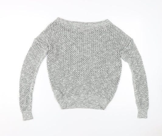 Hollister Women's Grey Open-Knit Pullover Jumper M