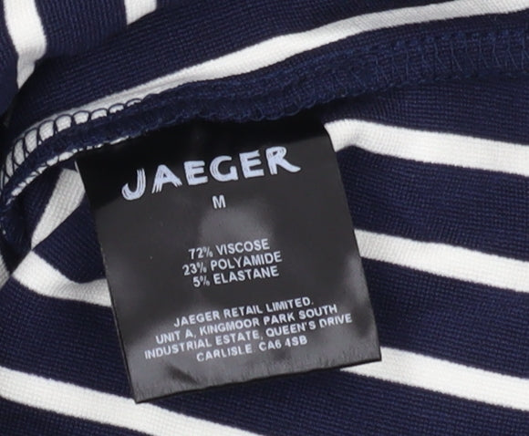 Jaeger Women's Blue Striped Dress - Size M, 3/4 Sleeve