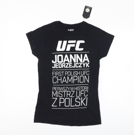 UFC Women's Black M Crew Neck T-Shirt, Basic Style