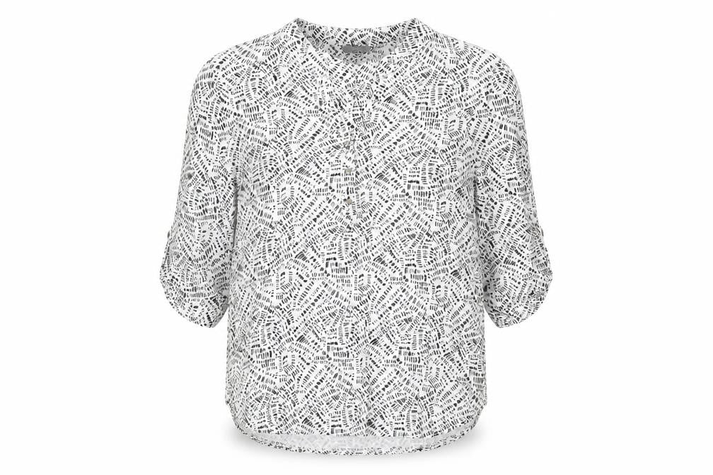 M&Co Women's Ivory Geometric 3/4 Sleeve Blouse Size 12