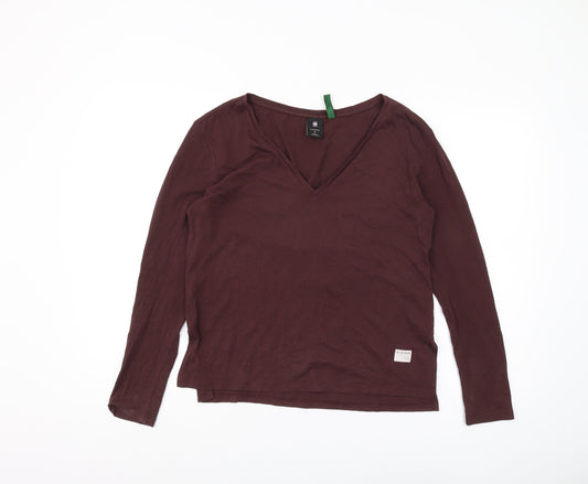 G-Star RAW Women's Brown Long Sleeve V-Neck T-Shirt S