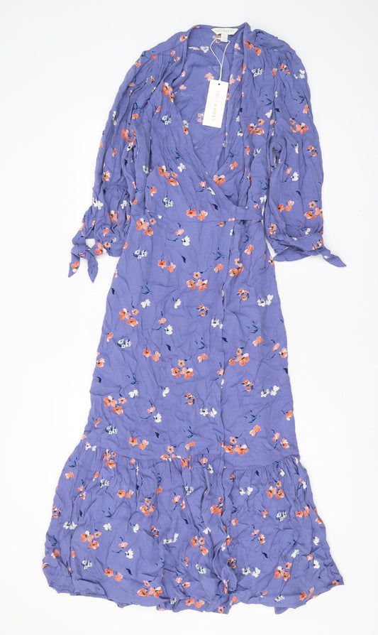 Marks and Spencer Purple Floral Wrap Dress, Size 14