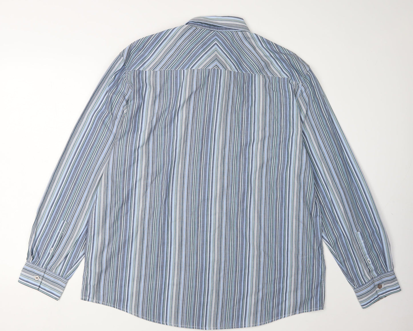 Thomas Nash Men's Blue Striped Button-Up Shirt Large