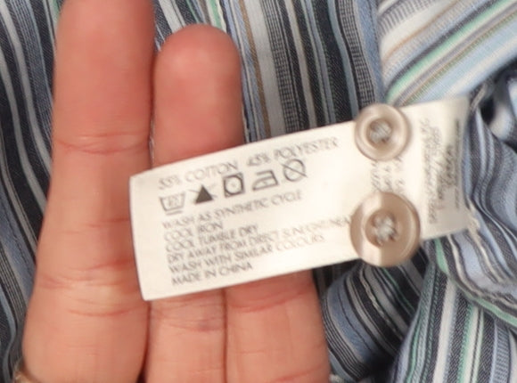Thomas Nash Men's Blue Striped Button-Up Shirt Large