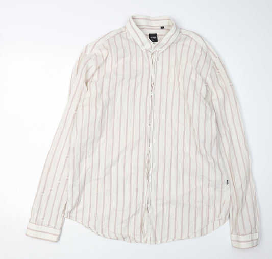 Hugo Boss Men's White 2XL Slim Fit Striped Shirt