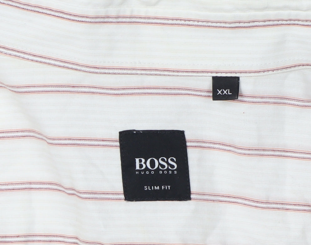 Hugo Boss Men's White 2XL Slim Fit Striped Shirt