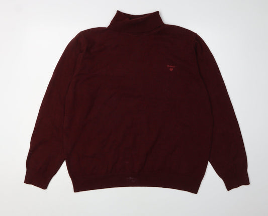 Gant Men's Red Mock Neck Cotton Pullover - XL