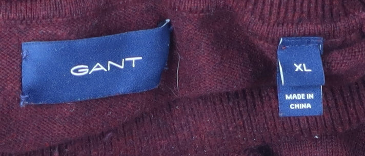 Gant Men's Red Mock Neck Cotton Pullover - XL