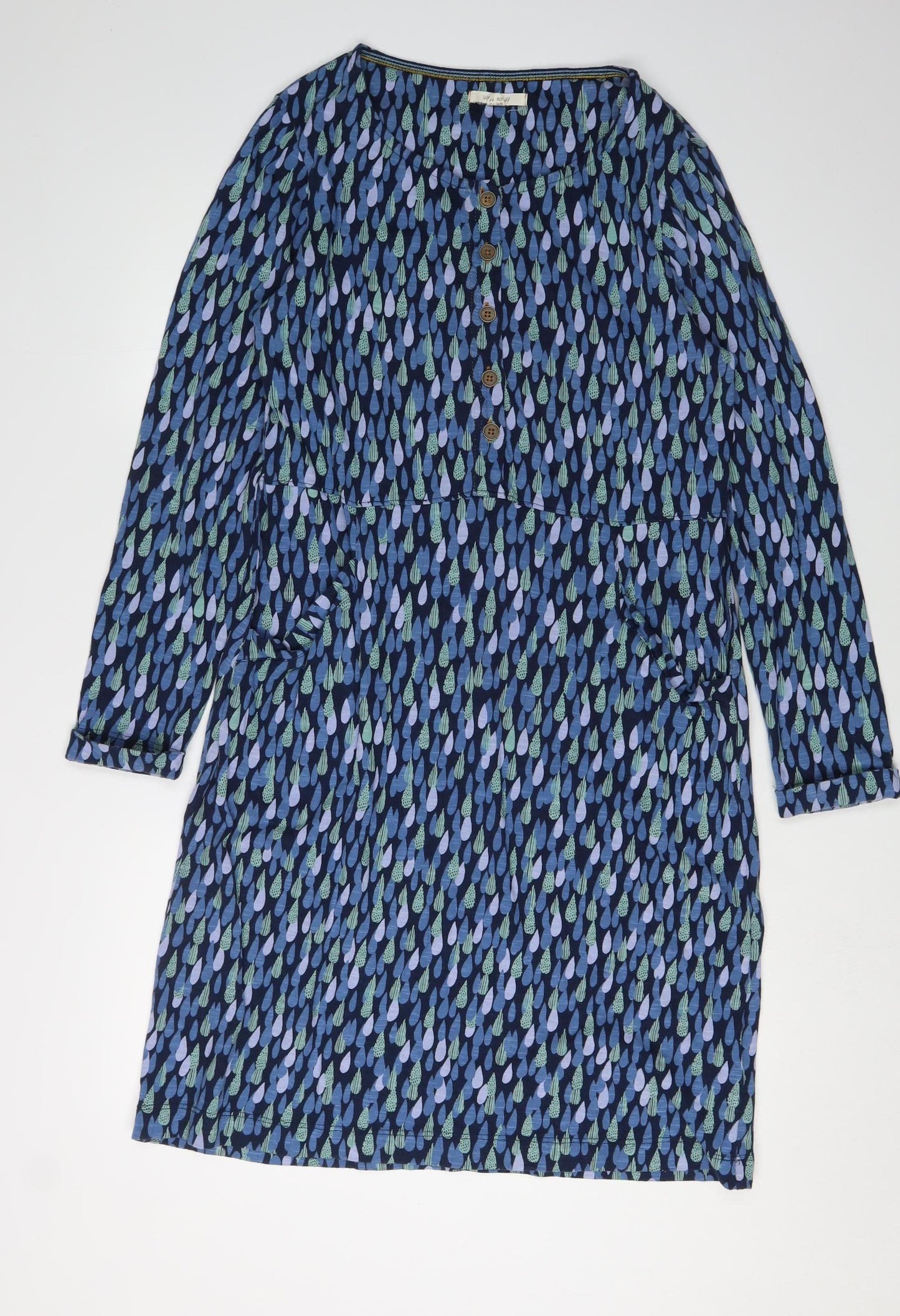 White Stuff Women's Blue Geometric Shirt Dress UK 12
