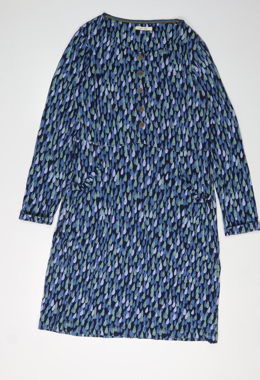 White Stuff Women's Blue Geometric Shirt Dress UK 12