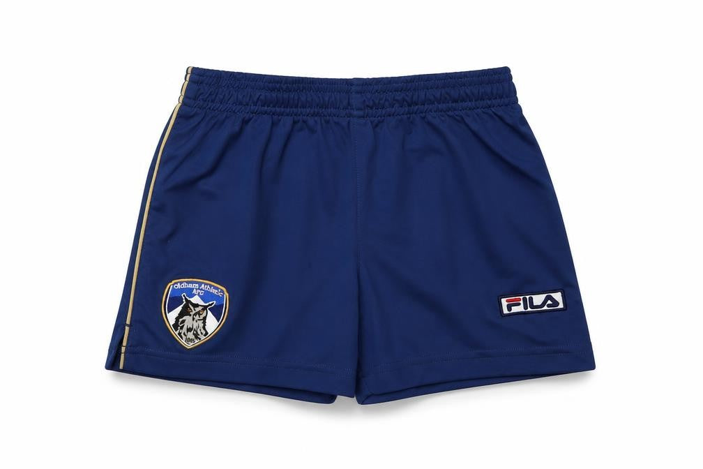 Front view of Fila boys’' blue athletic shorts 4-5 years, elastic waist