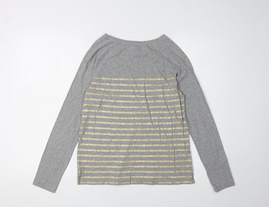 White Stuff Women's Grey Striped T-Shirt Size 8