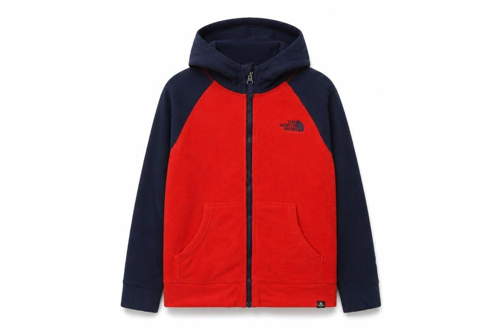 The North Face Boys Red Blue Fleece Hooded Jacket M