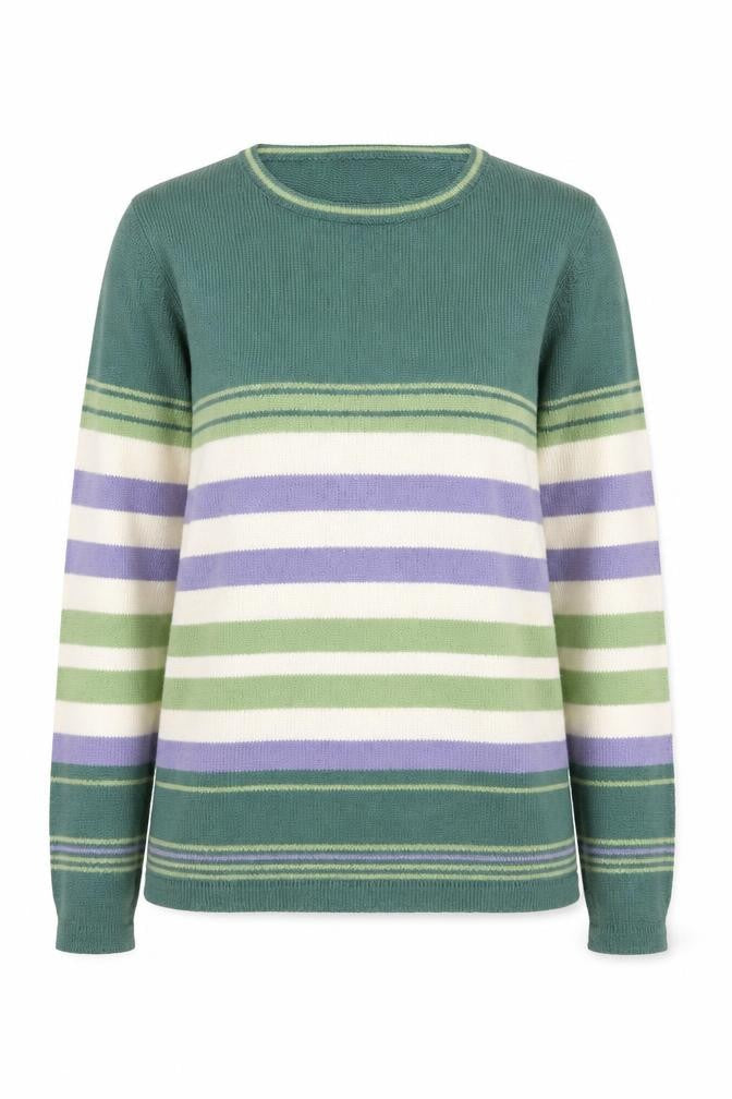 Front view of Honor Millburn Women's Green Striped Pullover, size 10-12