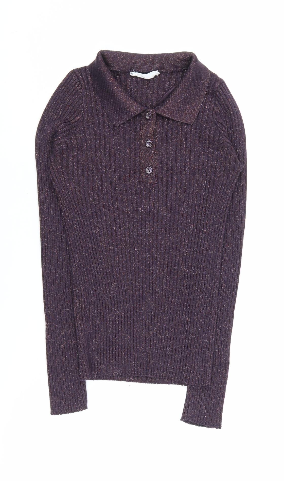 MNG Women's Purple Collared Henley Jumper XS