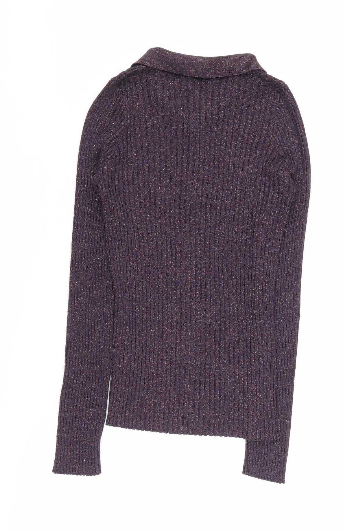MNG Women's Purple Collared Henley Jumper XS