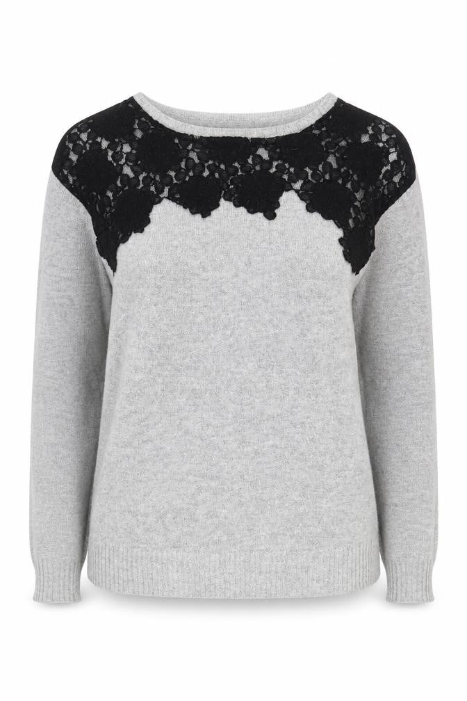 Front view of Gharani Strok Grey Lace Accent jumper, size 10