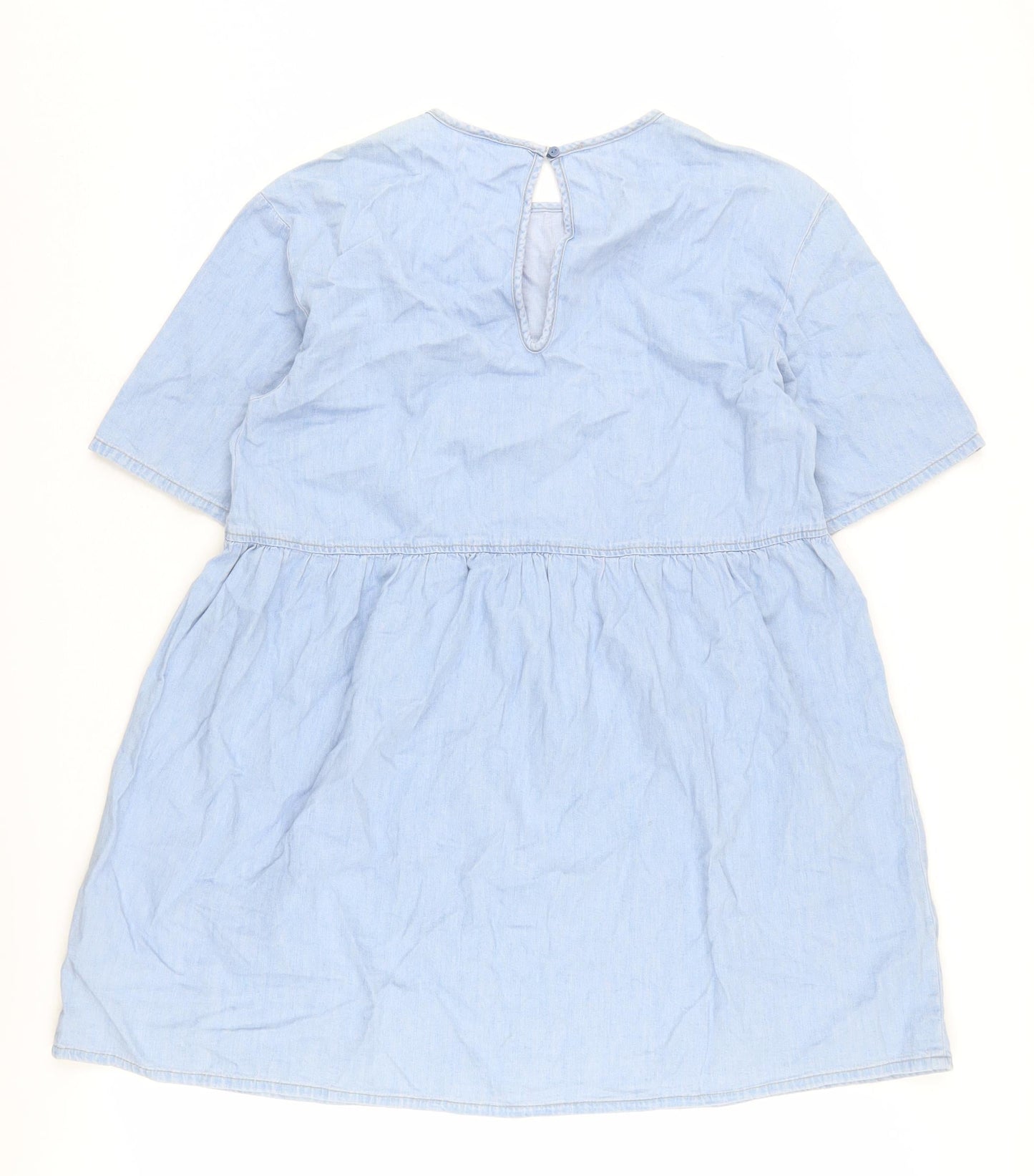 H&M Women's Blue Short Shift Dress S Rounded Neck