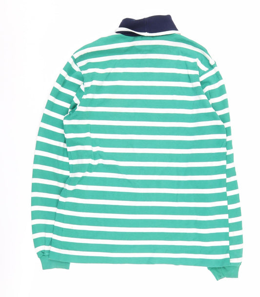 Lands' End Men's Green Striped Pullover Sweatshirt, M