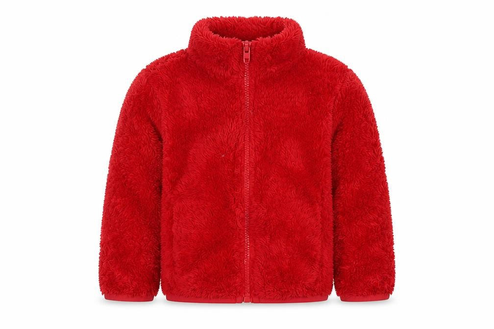 Front view of St Bernard girls’ red polyester basic jacket 3 years