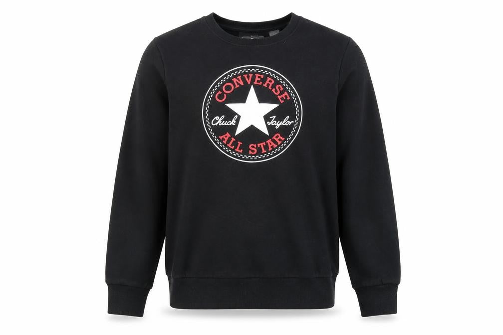 Front view of Converse boys’ black pullover sweatshirt xl logo winter casual