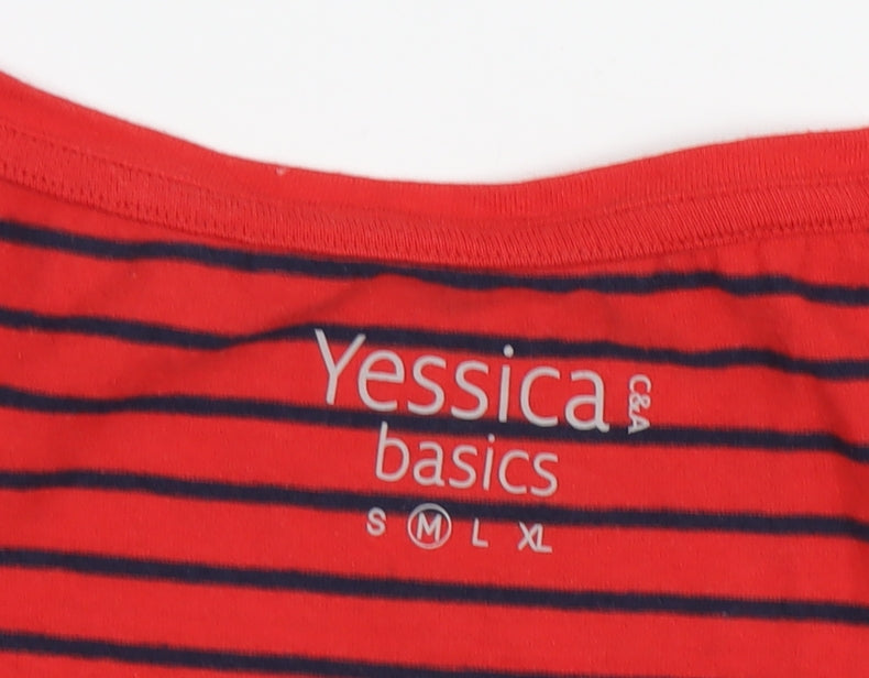 Yessica Women's Red Striped Basic T-Shirt M Casual