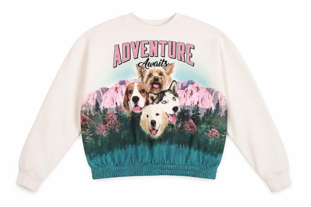 Front view of H&M girls’ beige adventure graphic sweatshirt 10-12 years