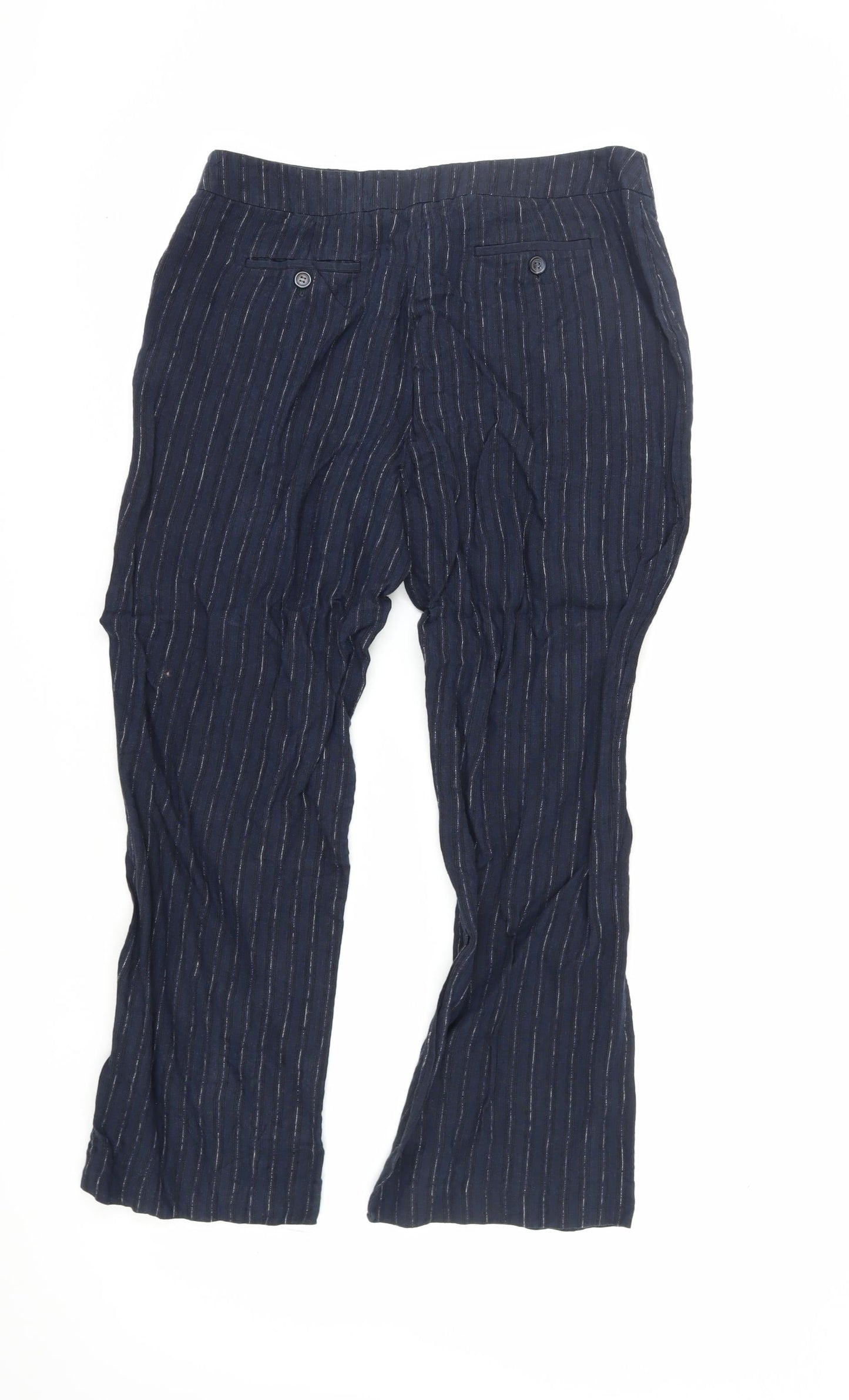 Viyella Women's Blue Striped Linen Trousers - Size 12