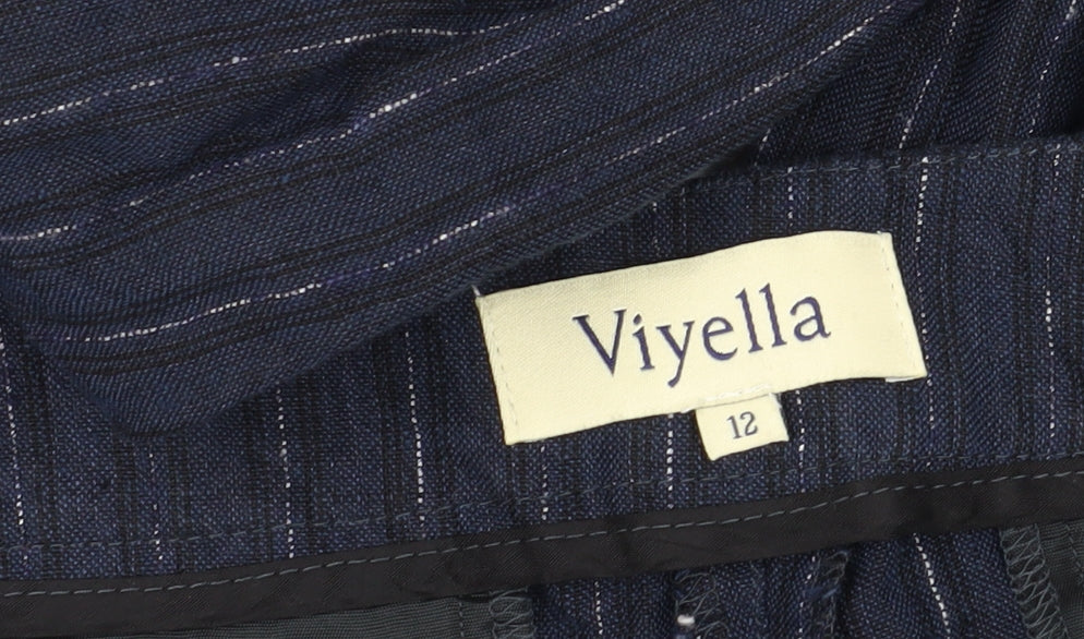 Viyella Women's Blue Striped Linen Trousers - Size 12