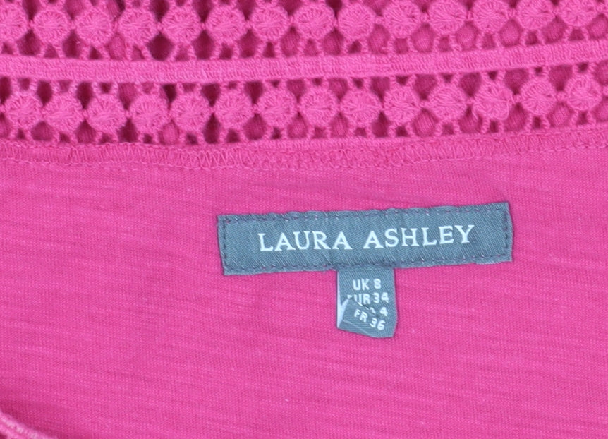 Laura Ashley Pink Women’s T-Shirt, Size 8, Crochet Accent