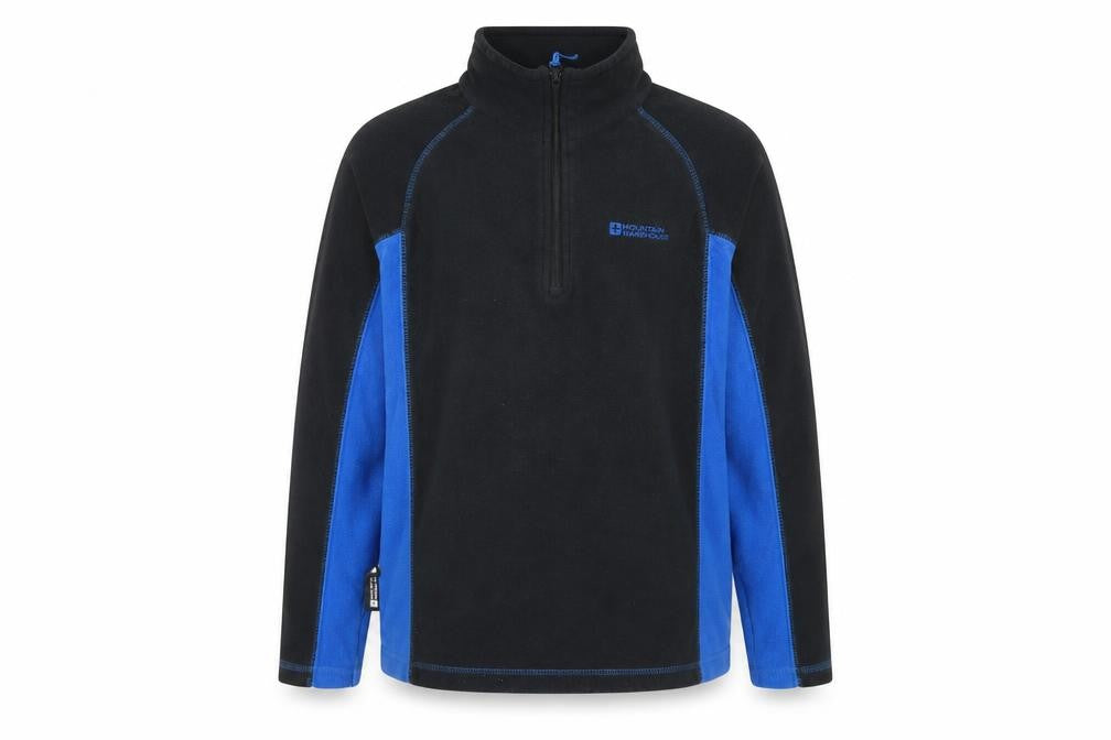 Front view of Mountain Warehouse boys’ black blue fleece sweatshirt 11-12y