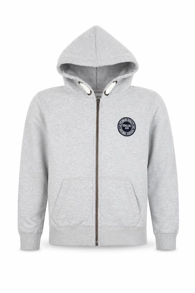 Front view of SoulCal boys’ grey full zip hoodie - 13 years, logo accent