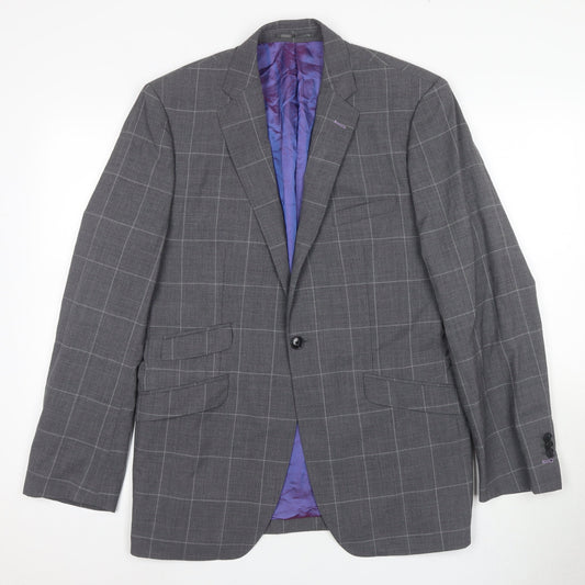 Moss Men's Grey Check Slim Fit Suit, Size 40R