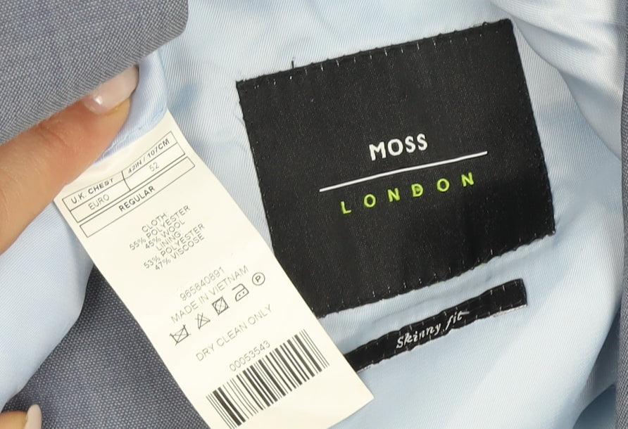 Moss London Blue Check Blazer, Size 42R, Men's Regular Fit