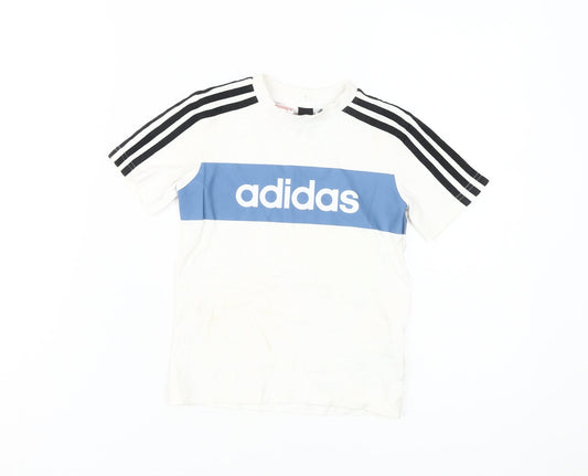 Adidas Boys White Graphic T-Shirt, Size 5-6 Years
